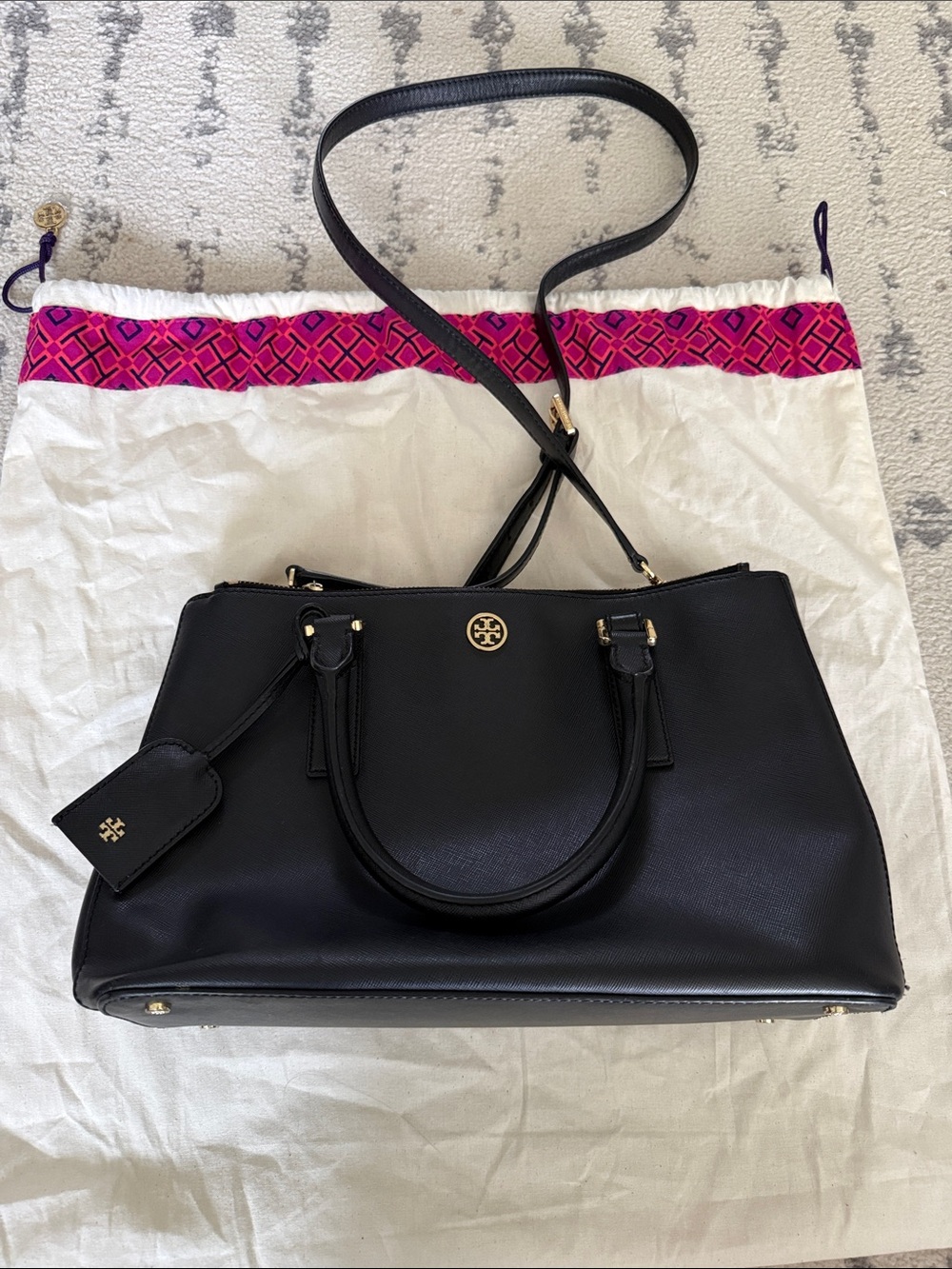 EUC Tory Burch Robinson Mini Double Zip Tote with crossbody strap shoulder strap